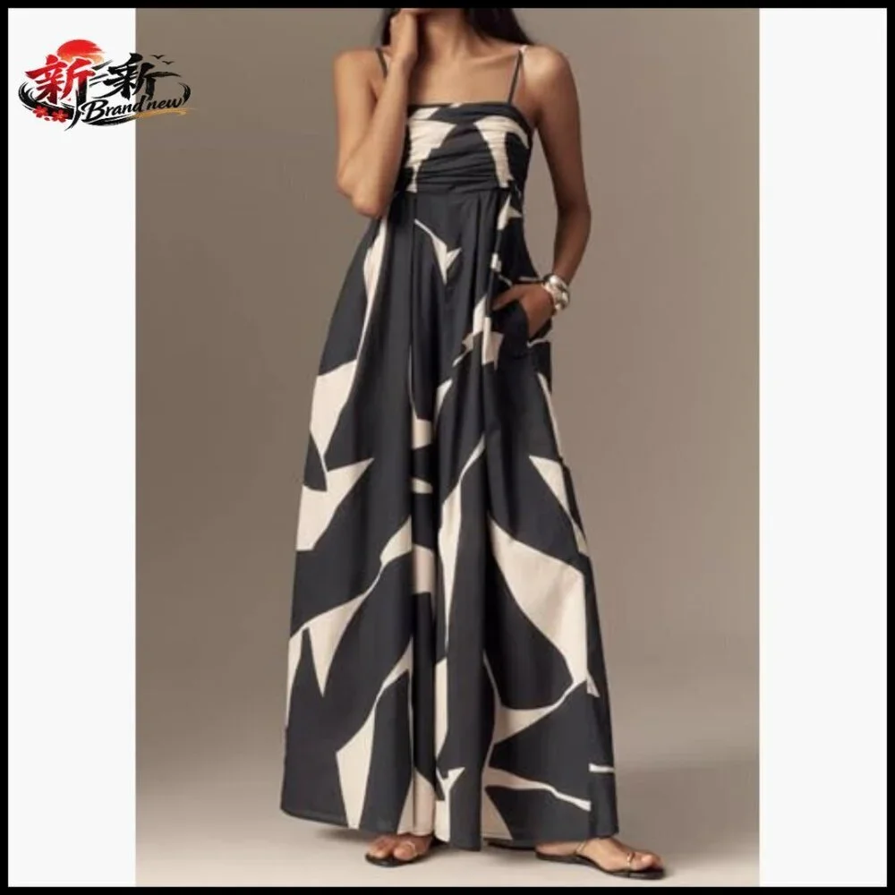 Cotton Wide Leg Jumpsuit Spaghetti Strap Sleeveless Romper